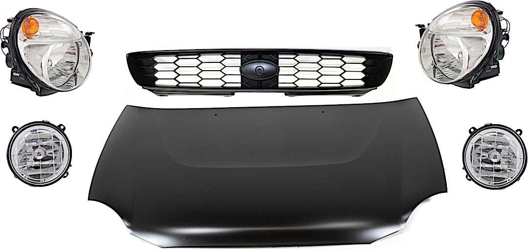 kit-51415-07_1.jpg Replacement 6-Piece Kit Factory Style Hood, Steel, Primed, Includes (2) Fog Light, (1) Grille, (2) Headlight, and (1) Hood - Image 1