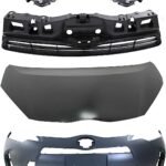 Replacement 5-Piece Kit Driver and Passenger Side Halogen Headlight, With bulb(s), OE Replacement, Includes (1) Bumper Cover, (1) Grille Assembly, (1) Hood and (2) Headlight