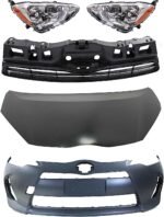 Replacement 5-Piece Kit Driver and Passenger Side Halogen Headlight, With bulb(s), OE Replacement, Includes (1) Bumper Cover, (1) Grille Assembly, (1) Hood and (2) Headlight
