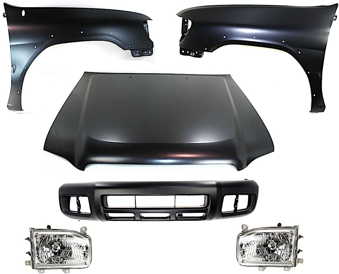 kit-60615-95_1.jpg Replacement 6-Piece Kit Factory Style Hood, Steel, Primed, Includes (1) Bumper Cover, (2) Fender, (2) Headlight, and (1) Hood - Image 1