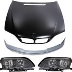 Replacement 6-Piece Kit Factory Style Hood, Steel, Primed, Includes (1) Bumper Cover, (2) Corner Light, (2) Headlight, and (1) Hood