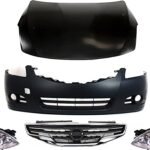 Replacement 5-Piece Kit Factory Style Hood, 4-Door, Sedan, Steel, Primed, Includes (1) Bumper Cover, (1) Grille, (2) Headlight, and (1) Hood