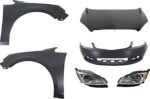 Replacement 6-Piece Kit, Front Primed Bumper Cover, Includes (1) Bumper Cover, (2) Fender, (2) Headlight, and (1) Hood