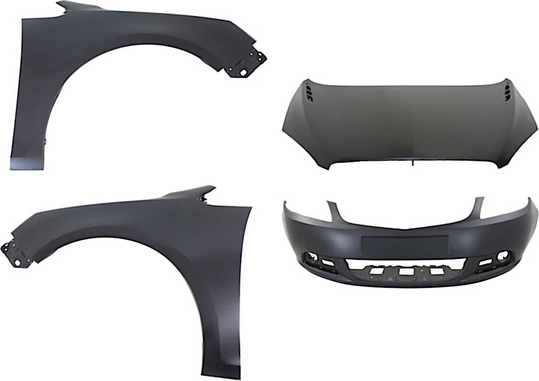 kit-71615-20_1.jpg Replacement 4-Piece Kit, Front Primed Bumper Cover, Includes (1) Bumper Cover, (2) Fender, and (1) Hood - Image 1