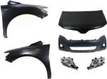 Replacement 6-Piece Kit Factory Style Hood, Steel, Primed, Includes (1) Bumper Cover, (2) Fender, (2) Headlight, and (1) Hood