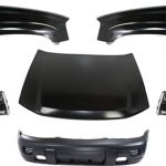 Replacement 6-Piece Kit Factory Style Hood, Steel, Primed, Includes (1) Bumper Cover, (2) Fender, (2) Headlight, and (1) Hood