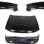 Replacement 4-Piece Kit Factory Style Hood, Steel, Primed, Includes (1) Bumper Cover, (2) Fender, and (1) Hood