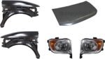 Replacement 5-Piece Kit Factory Style Hood, Steel, Primed, Includes (2) Fender, (2) Headlight, and (1) Hood