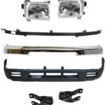 Replacement 7-Piece Kit, Front Bumper, Chrome, Includes (1) Bumper, (2) Bumper Bracket, (1) Bumper Trim, (2) Headlight, and (1) Valance