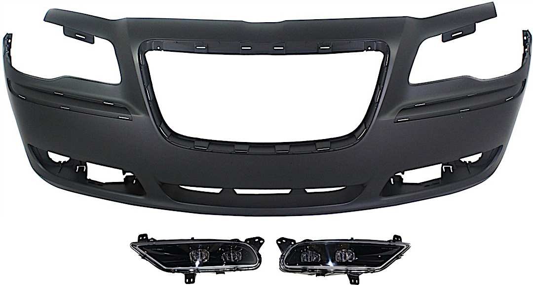 kit-bcfl-0176_1.jpg Replacement 3-Piece Kit, Front Primed Bumper Cover, For Models With Adaptive Cruise Control, Without Parking Aid Sensor, Includes (1) Bumper Cover and (2) Fog Light - Image 1
