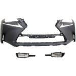 Replacement 3-Piece Kit Front Primed Bumper Cover, For Models With F Sport Package, Includes (1) Bumper Cover and (2) Fog Light