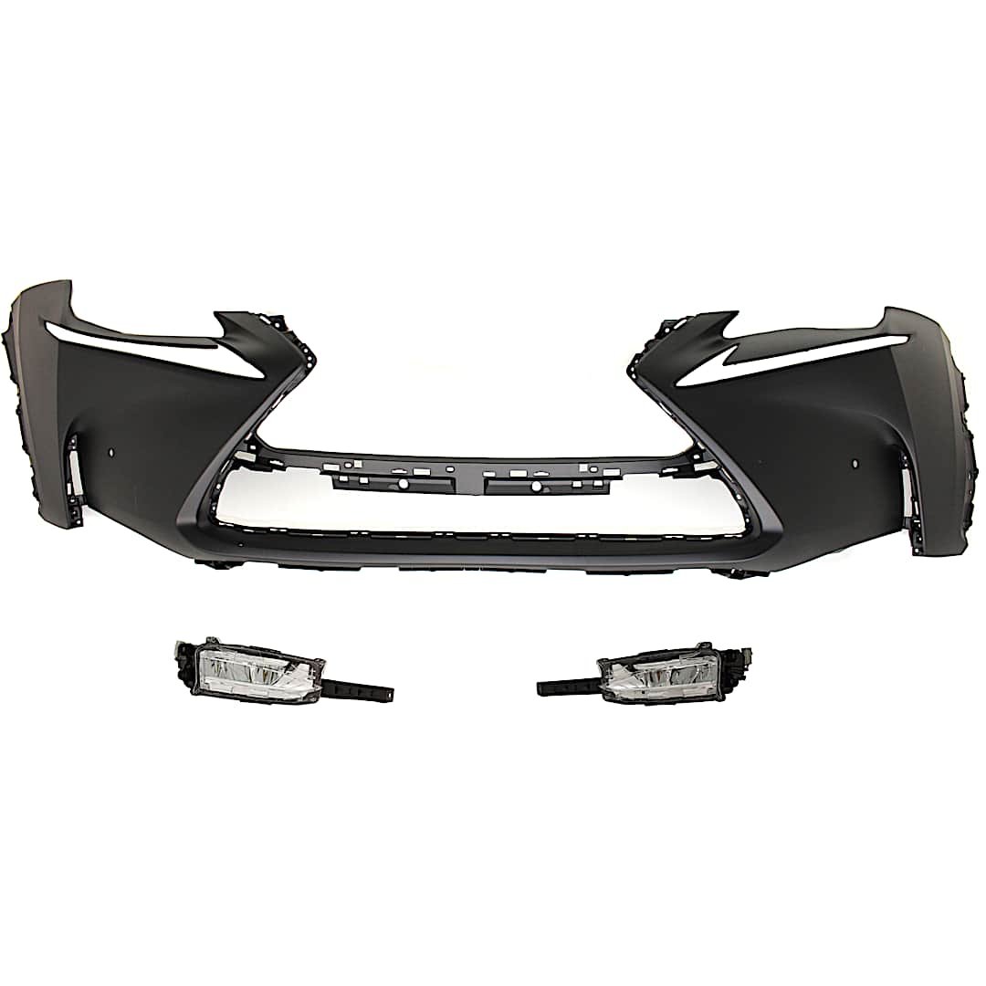 kit-bcfl-0681_1.jpg Replacement 3-Piece Kit Front Primed Bumper Cover, For Models With F Sport Package, CAPA Certified, Includes (1) Bumper Cover and (2) Fog Light - Image 1