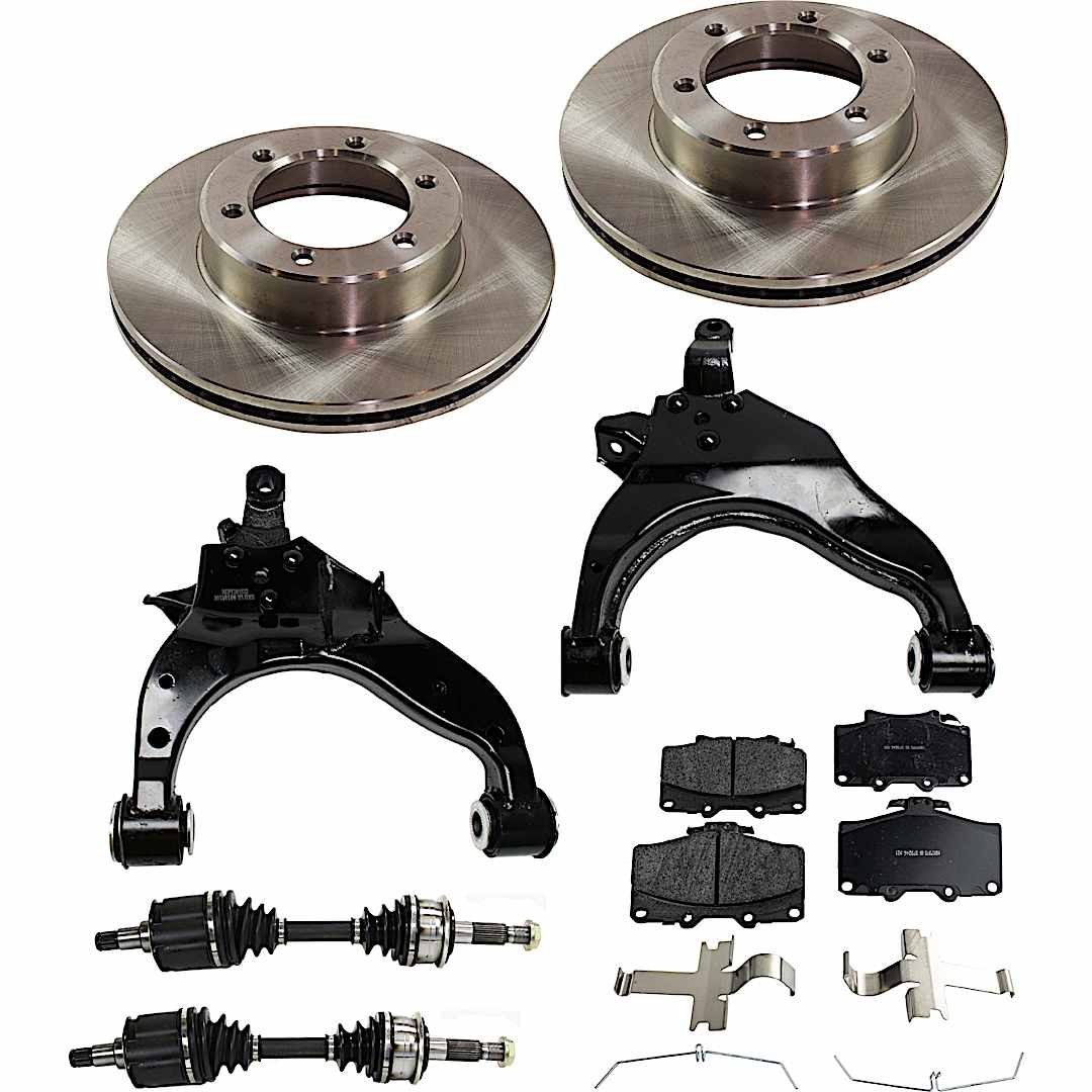 kit-j022422-0006_1.jpg JC Whitney 8-Piece Kit Front, Driver and Passenger Side Axle Assembly with Brake Discs, Brake Pad Set, and Control Arms, Four Wheel Drive - Image 1