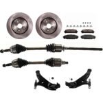 JC Whitney 8-Piece Kit Front, Driver and Passenger Side Axle Assembly with Brake Discs, Brake Pad Set, and Control Arms, All Wheel Drive