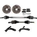 JC Whitney 8-Piece Kit Front, Driver and Passenger Side Axle Assembly, Front Wheel Drive, Includes Brake Discs, Brake Pad Sets, and Control Arms