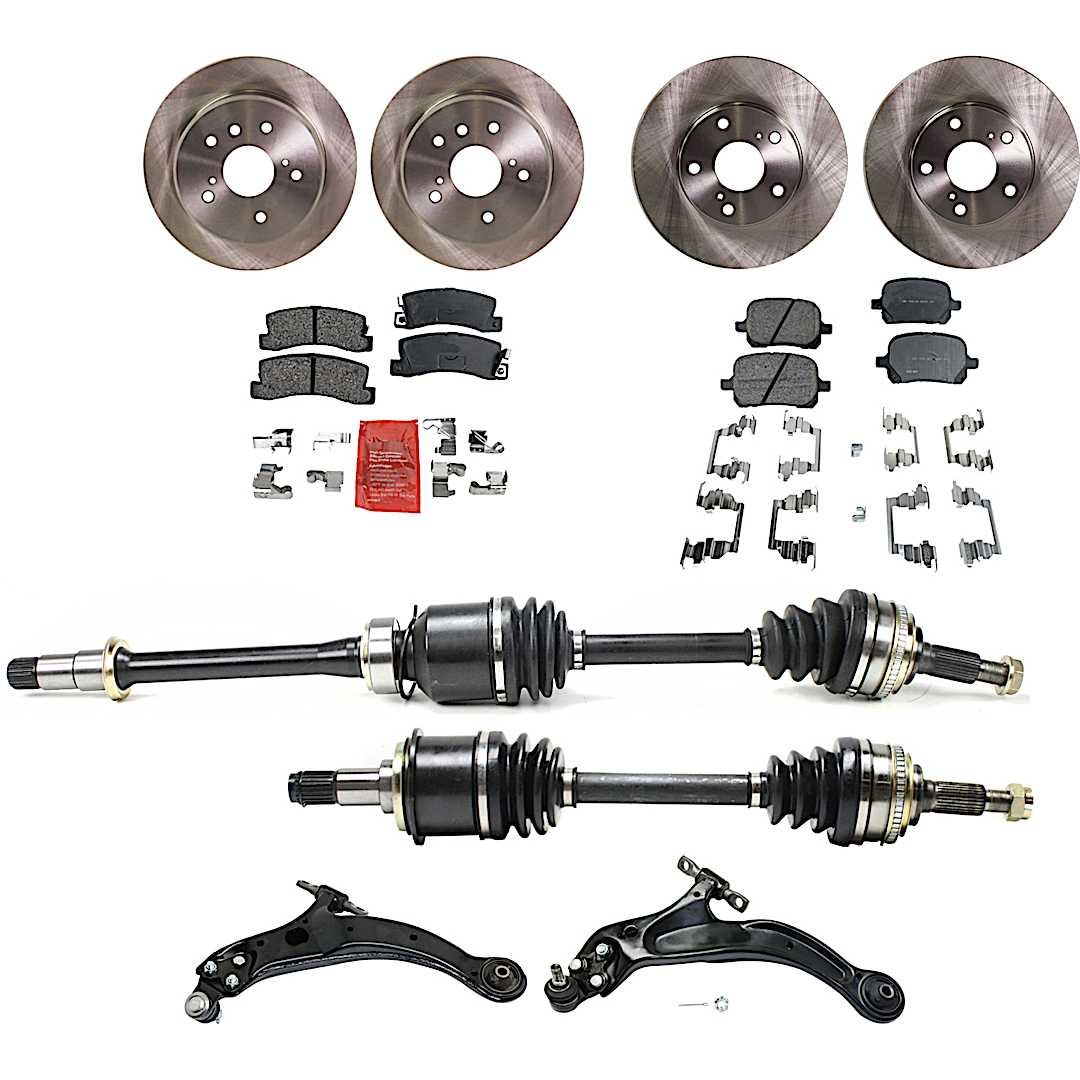 kit-j030422-0117_1.jpg JC Whitney 12-Piece Kit Front Axle Assembly, Automatic Transmission, Plug-In Style Inboard Housing, Front Wheel Drive, Includes Brake Discs, Brake Pad Sets, and Control Arms - Image 1