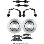 JC Whitney 8-Piece Kit Front, Driver and Passenger Side Axle Assembly, Four Wheel Drive, Includes Brake Discs, Brake Pad Sets, and Control Arms