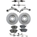 JC Whitney 8-Piece Kit Front, Driver and Passenger Side Axle Assembly with Brake Discs, Brake Pad Sets, and Control Arms, Front Wheel Drive