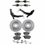 JC Whitney 8-Piece Kit Front, Driver and Passenger Side Axle Assembly with Brake Discs, Brake Pad Set, and Control Arms, AWD