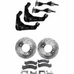 JC Whitney 8-Piece Kit Front, Driver and Passenger Side Axle Assembly with Brake Discs, Brake Pad Set, and Control Arms, Four Wheel Drive