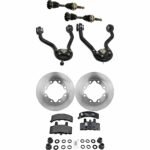JC Whitney 8-Piece Kit Front, Driver and Passenger Side Axle Assembly with Brake Discs, Brake Pad Set, and Control Arms, with 7,200 lbs. GVW