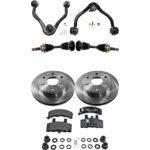 JC Whitney 8-Piece Kit Front Driver and Passenger Side Axle Assembly with Brake Discs, Brake Pad Set, and Control Arms, Four Wheel Drive
