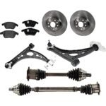 JC Whitney 8-Piece Kit Front Axle Assembly, includes (2) Axle Assembly, (2) Brake Disc, (1) Brake Pad Set, and (2) Control Arm, Automatic Dual Clutch Transmission