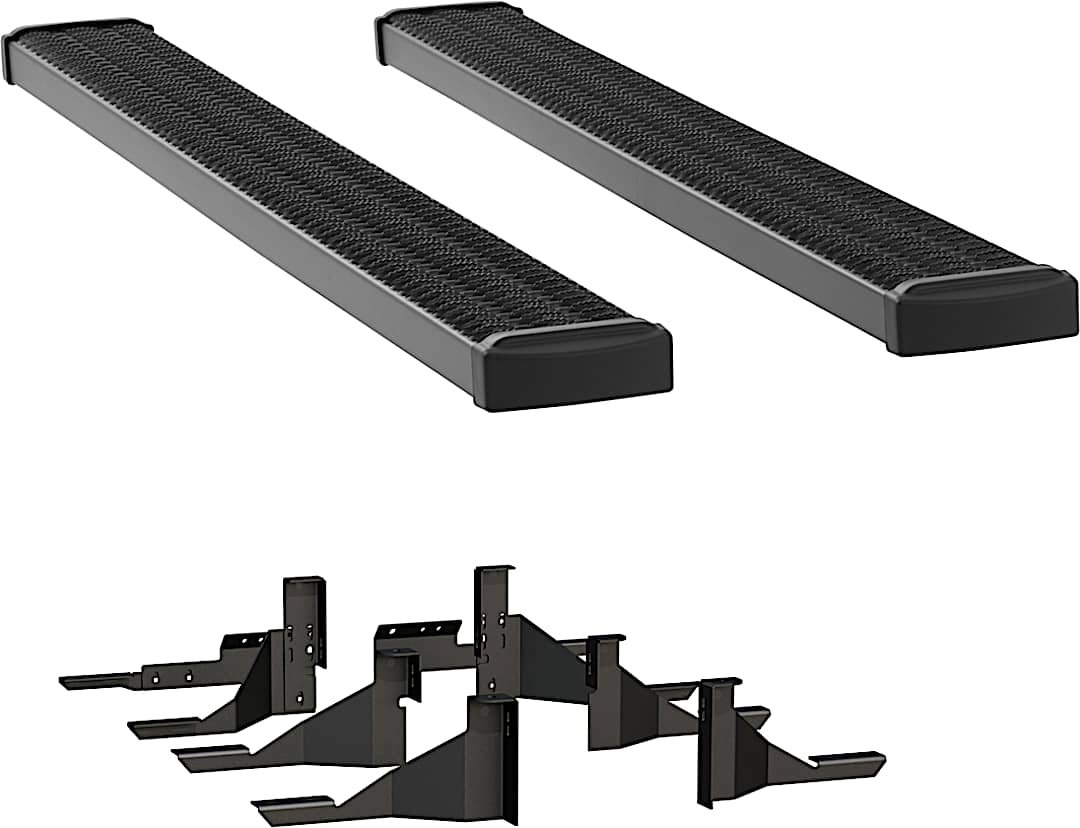 luv415078400939_1.jpg Luverne 415078-400939 Running Boards, Powdercoated Textured Black, Aluminum, 76.3 in. Bed, Crew Cab Pickup/Standard Cab Pickup, 7 in. Grip Step Series - Image 1
