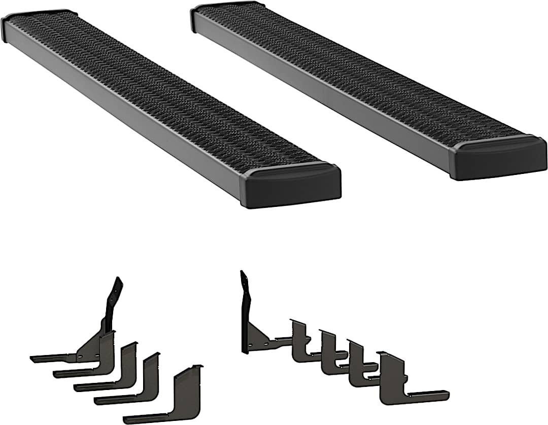 luv415102400757_1.jpg Luverne 415102-400757 Running Boards, Powdercoated Textured Black, Aluminum, Crew Cab Pickup/Extended Cab Pickup/Standard Cab Pickup, 66.7/78.7/97.6 in. Bed, 7 in. Grip Step Series - Image 1