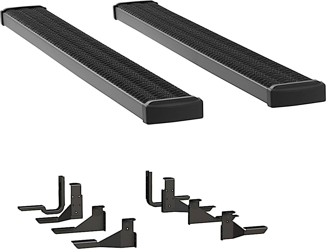 luv415102401117_1.jpg Luverne 415102-401117 Running Boards, Powdercoated Textured Black, Aluminum, Crew Cab Pickup/Extended Cab Pickup, 7 in. Grip Step Series - Image 1