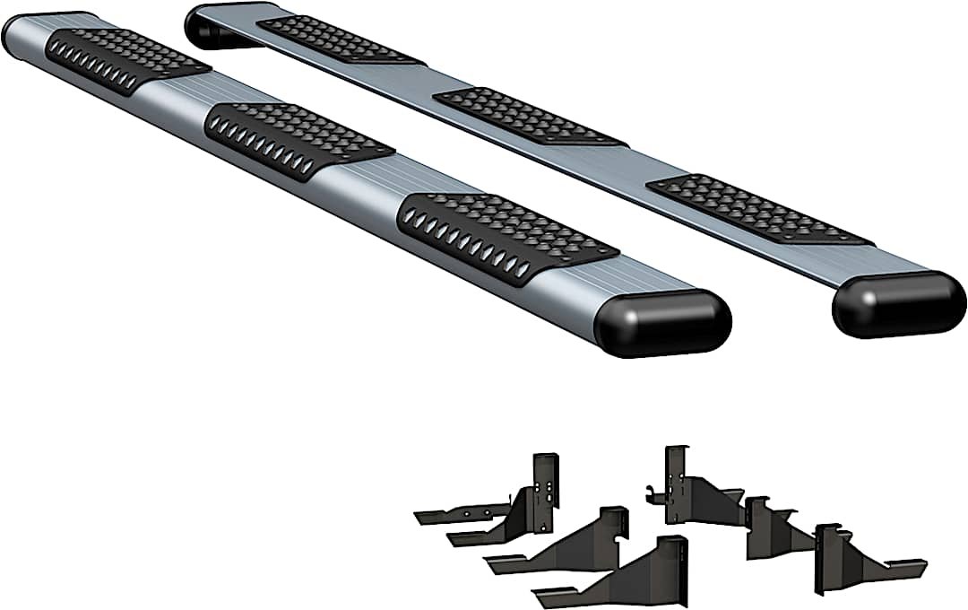 luv583114571439_1.jpg Luverne 583114-571439 Running Boards, Powdercoated Silver, Aluminum, 76.3 in. Bed, Extended Crew Cab Pickup, O-Mega II 6 in. Series - Image 1
