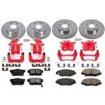 Powerstop KC1047 4-Wheel Set Front and Rear Brake Disc and Caliper Kit, Drilled and Slotted Rotor, Red Powdercoat Caliper; Carbon Fiber Ceramic Pad; Z23 Evolution Sport Series - Image 4