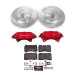 Powerstop KC107 Front Brake Disc and Caliper Kit, Cross-drilled and Slotted 5 Lugs 320 mm Powdercoated red, Carbon Fiber Ceramic, Z23 Evolution Sport Series