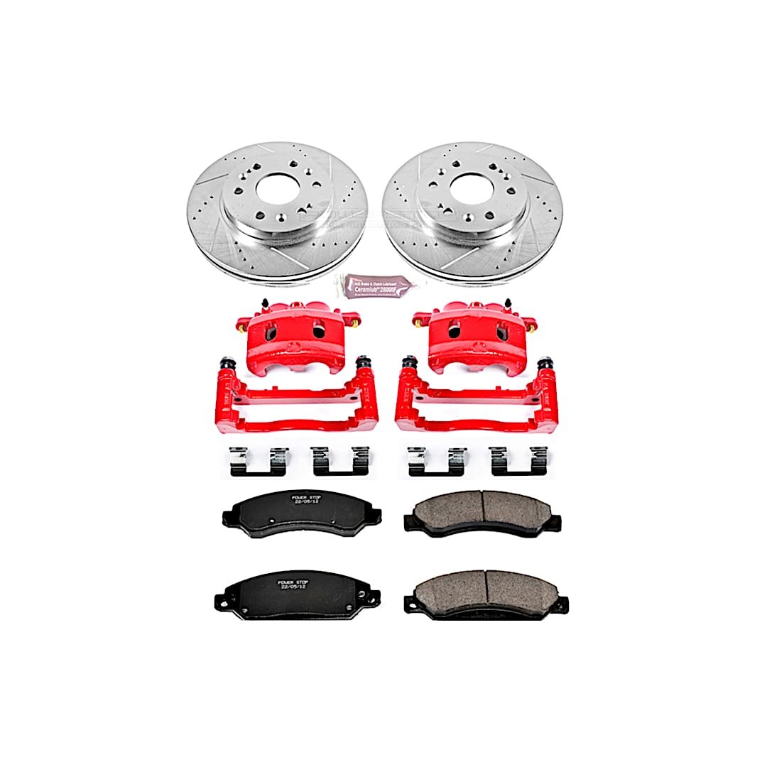 p15kc2067_1.jpg Powerstop 2-Wheel Set Power Stop® KC2067 Front Z23 Daily Carbon-Fiber Ceramic Brake Pad, Drilled & Slotted Rotor and Caliper Kit - Image 1