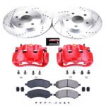 Powerstop 2-Wheel Set Power Stop&reg; KC2163A Front Z23 Daily Carbon-Fiber Ceramic Brake Pad, Drilled & Slotted Rotor and Caliper Kit