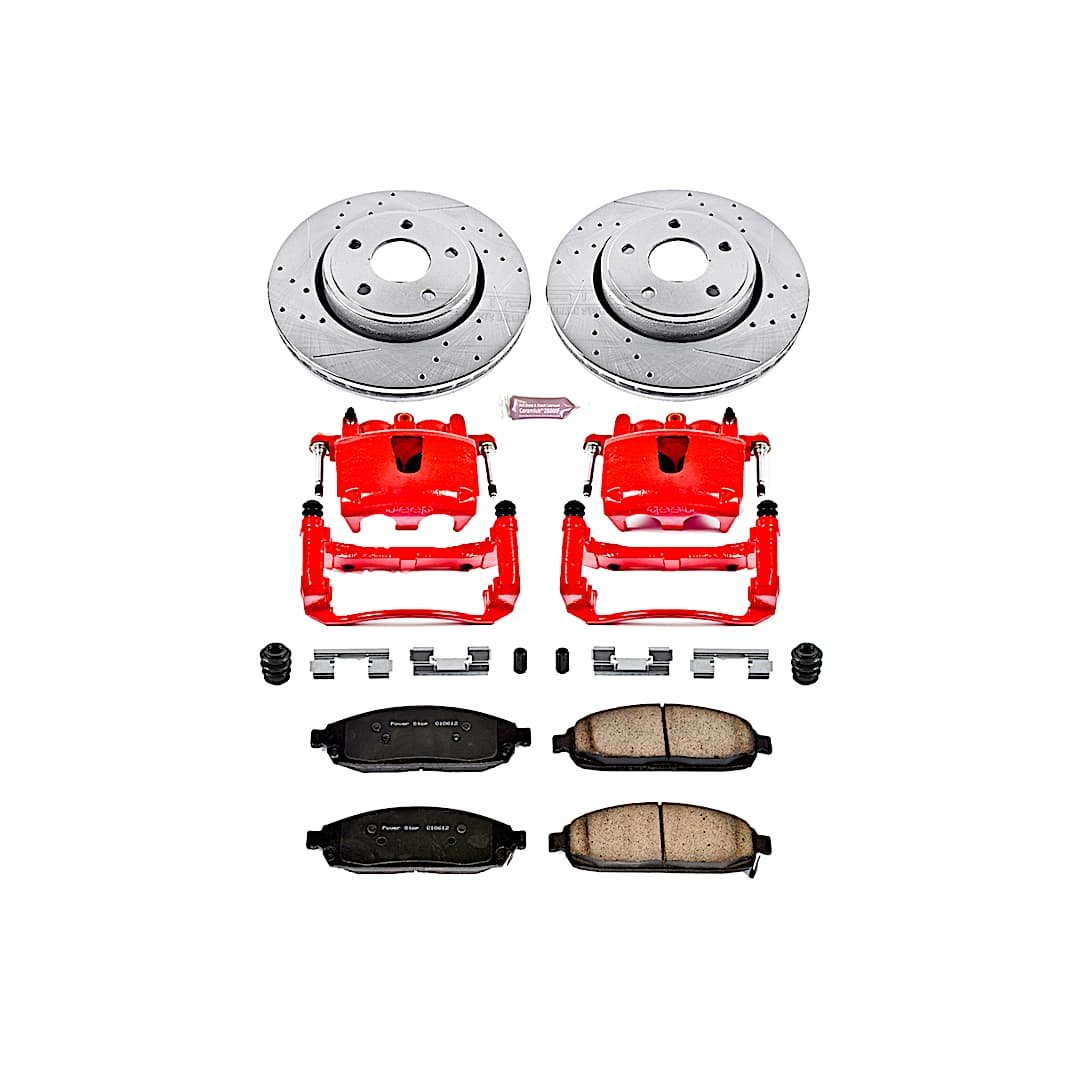 p15kc2219_1.jpg Powerstop 2-Wheel Set Power Stop® KC2219 Front Z23 Daily Carbon-Fiber Ceramic Brake Pad, Drilled & Slotted Rotor and Caliper Kit - Image 1