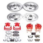 Powerstop KC2743-26 Front and Rear Brake Disc and Caliper Kit, Cross-drilled and Slotted 5 Lugs 281.6 mm Red Powdercoat Caliper, Carbon Fiber Ceramic, Z26 Street Warrior Carbon-Fiber Ceramic Series - Image 8