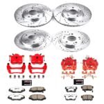 Powerstop KC2745-26 4-Wheel Set Front and Rear Brake Disc and Caliper Kit, Sedan, Drilled and Slotted Rotor, Red Powdercoat Caliper; Z26 Street Warrior Carbon-Fiber Ceramic Series - Image 8