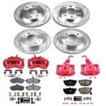 Powerstop KC2779B Front and Rear Brake Disc and Caliper Kit, Cross-drilled and Slotted 4 Lugs Red Powdercoat Caliper, Carbon Fiber Ceramic, Z23 Evolution Sport Series - Image 2