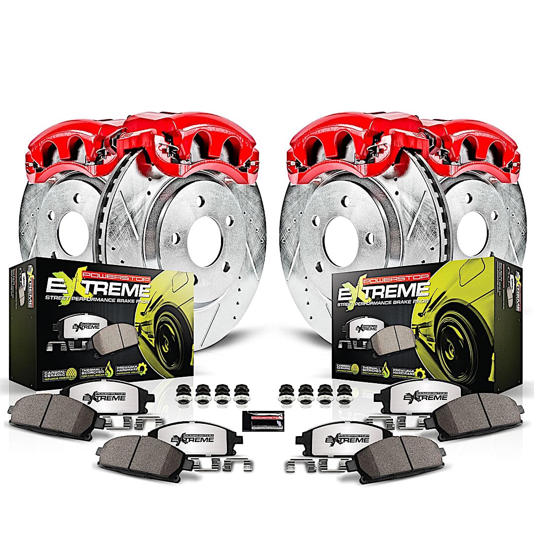 p15kc2840a26_1.jpg Powerstop 4-Wheel Set Power Stop® KC2840A-26 Front and Rear Z26 Muscle Carbon-Fiber Ceramic Brake Pad, Drilled & Slotted Rotor and Caliper Kit - Image 1