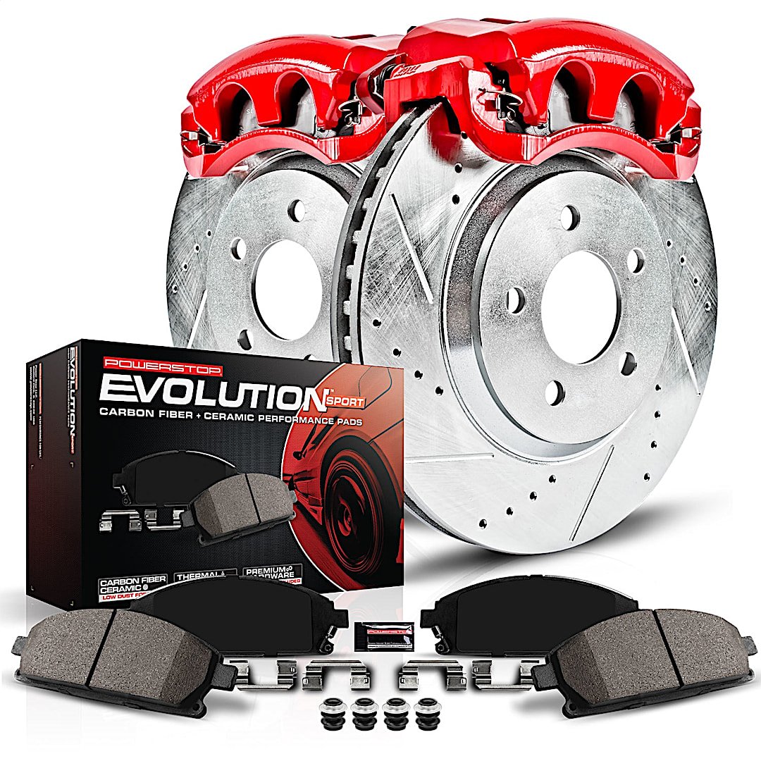 p15kc2915a_1.jpg Powerstop 2-Wheel Set Power Stop® KC2915A Front Z23 Daily Carbon-Fiber Ceramic Brake Pad, Drilled & Slotted Rotor and Caliper Kit - Image 1