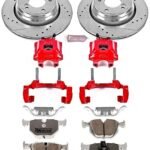 Powerstop KC5732-26 Rear Brake Disc and Caliper Kit, Cross-drilled and Slotted 5 Lugs 327 mm Red Powdercoat Caliper, Carbon Fiber Ceramic, Z26 Street Warrior Carbon-Fiber Ceramic Series