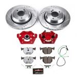 Powerstop KC5732A-26 Rear Brake Disc and Caliper Kit, Cross-drilled and Slotted 5 Lugs 327 mm Powdercoated red, Carbon Fiber Ceramic, Z26 Street Warrior Carbon-Fiber Ceramic Series