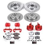 Powerstop KC5749A-26 Front and Rear Brake Disc and Caliper Kit, Cross-drilled and Slotted 5 Lugs 254.7 mm Red Powdercoat Caliper, Carbon Fiber Ceramic, Z26 Street Warrior Carbon-Fiber Ceramic Series - Image 8