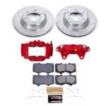 Powerstop KC5873A Front Brake Disc and Caliper Kit, Cross-drilled and Slotted 6 Lugs 338 mm Powdercoated red, Carbon Fiber Ceramic, Z23 Evolution Sport Series