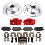 Powerstop KC6507A Rear Brake Disc and Caliper Kit, Cross-drilled and Slotted 4 Lugs 262 mm Powdercoated red, Carbon Fiber Ceramic