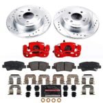 Powerstop KC6507A Rear Brake Disc and Caliper Kit, Cross-drilled and Slotted 4 Lugs 262 mm Powdercoated red, Carbon Fiber Ceramic - Image 10