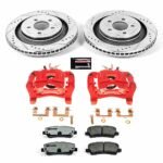 Powerstop KC6812-26 Rear Brake Disc and Caliper Kit, Cross-drilled and Slotted 5 Lugs 330.1 mm Red Powdercoat Caliper, Carbon Fiber Ceramic, Z26 Street Warrior Carbon-Fiber Ceramic Series - Image 8
