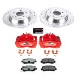 Powerstop KC6813-26 Rear Brake Disc and Caliper Kit, Cross-drilled and Slotted 5 Lugs 320 mm Red Powdercoat Caliper, Carbon Fiber Ceramic, Z26 Street Warrior Carbon-Fiber Ceramic Series - Image 8