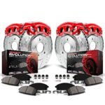 Powerstop KC6943 4-Wheel Set Front and Rear Brake Disc and Caliper Kit, Red Powdercoat Caliper, Carbon Fiber Ceramic, 5 Lugs, Z23 Evolution Sport Series - Image 2